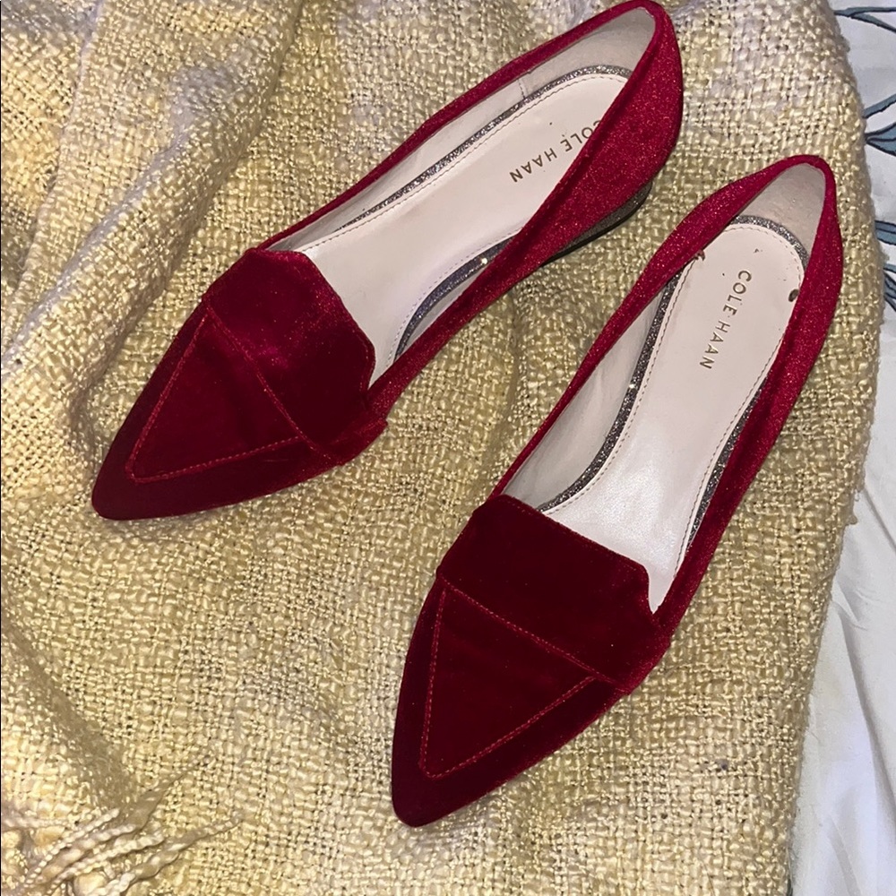 Cole Haan Women's Red Velvet Point Toe Loafers 8.5M